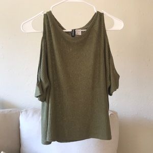 H&M Olive Green Cold Shoulder Top